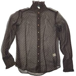 J. Crew | 100% Silk, Sheer, Brown & Tan Polka Dot Blouse | Size 2